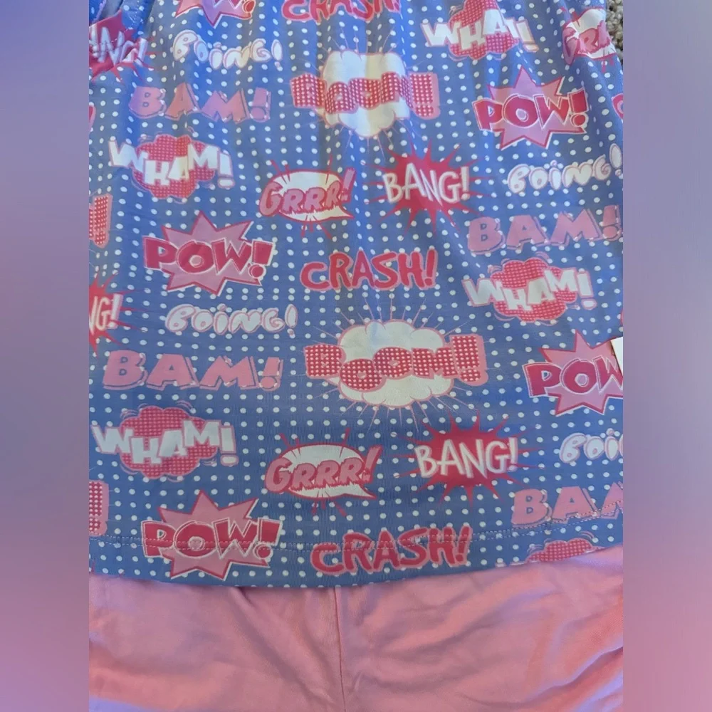 NWT Kickee Pants Gathered Cami & Shorts Set in Forget Me Not Comic Onomatopoeia